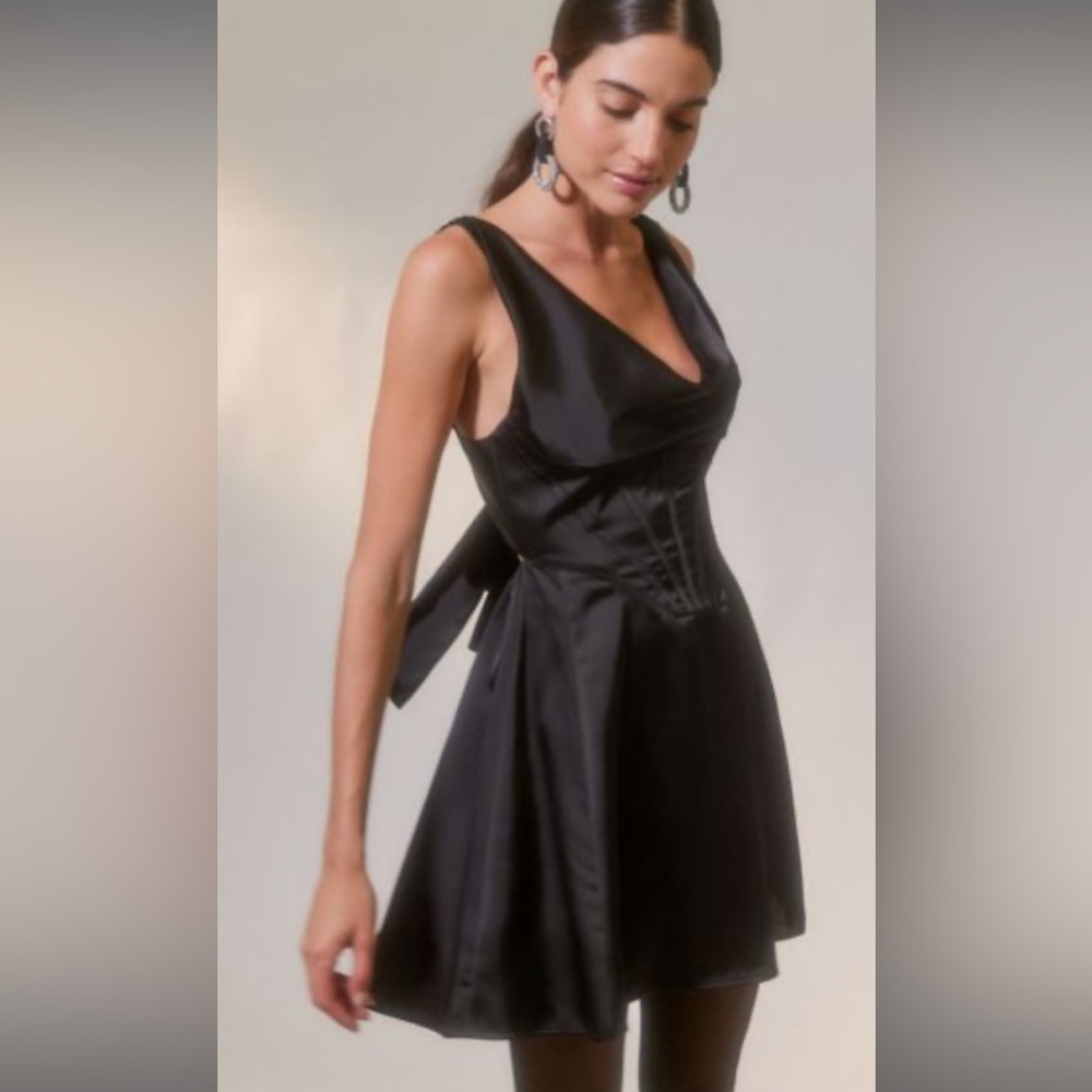 Urban Outfitters Brand New Helena Satin Corset black mini dress Small